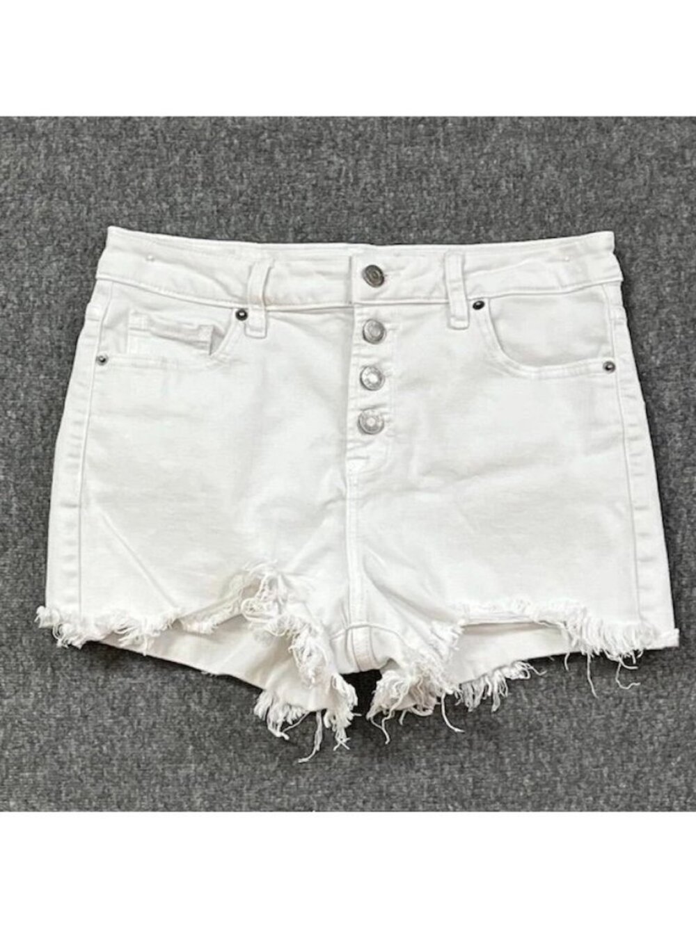 Hidden Shorts Womens White Denim Button Fly Frayed Hem Stretch Casual Size M